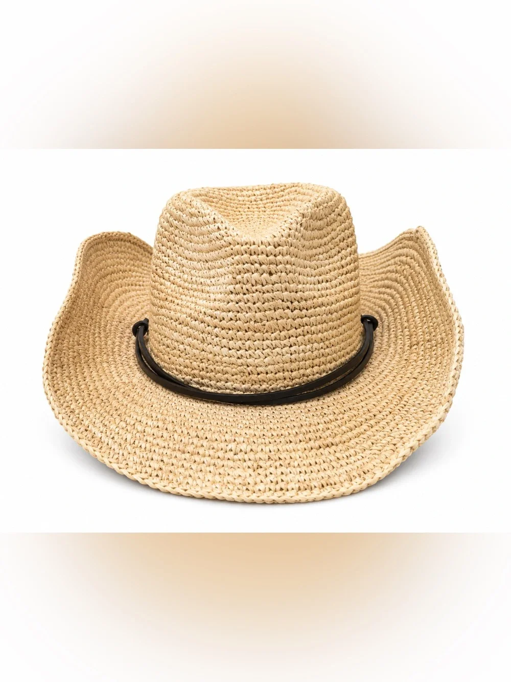 l*space Natural Raffia Cowboy Hat with Faux Leather Band